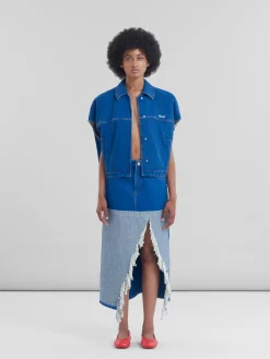 Denim | Skirts>Marni Blue Organic Denim Two-tone Midi Skirt OCEAN