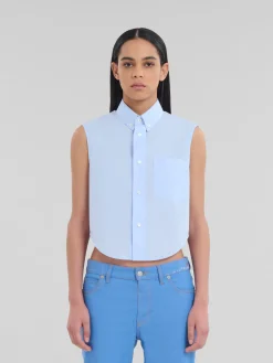 Tops & T-Shirts>Marni Blue Organic Poplin Cropped Shirt LIGHTBLUE