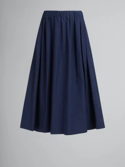 Skirts>Marni Blue Organic Poplin Elasticated Midi Skirt LIGHTNAVY
