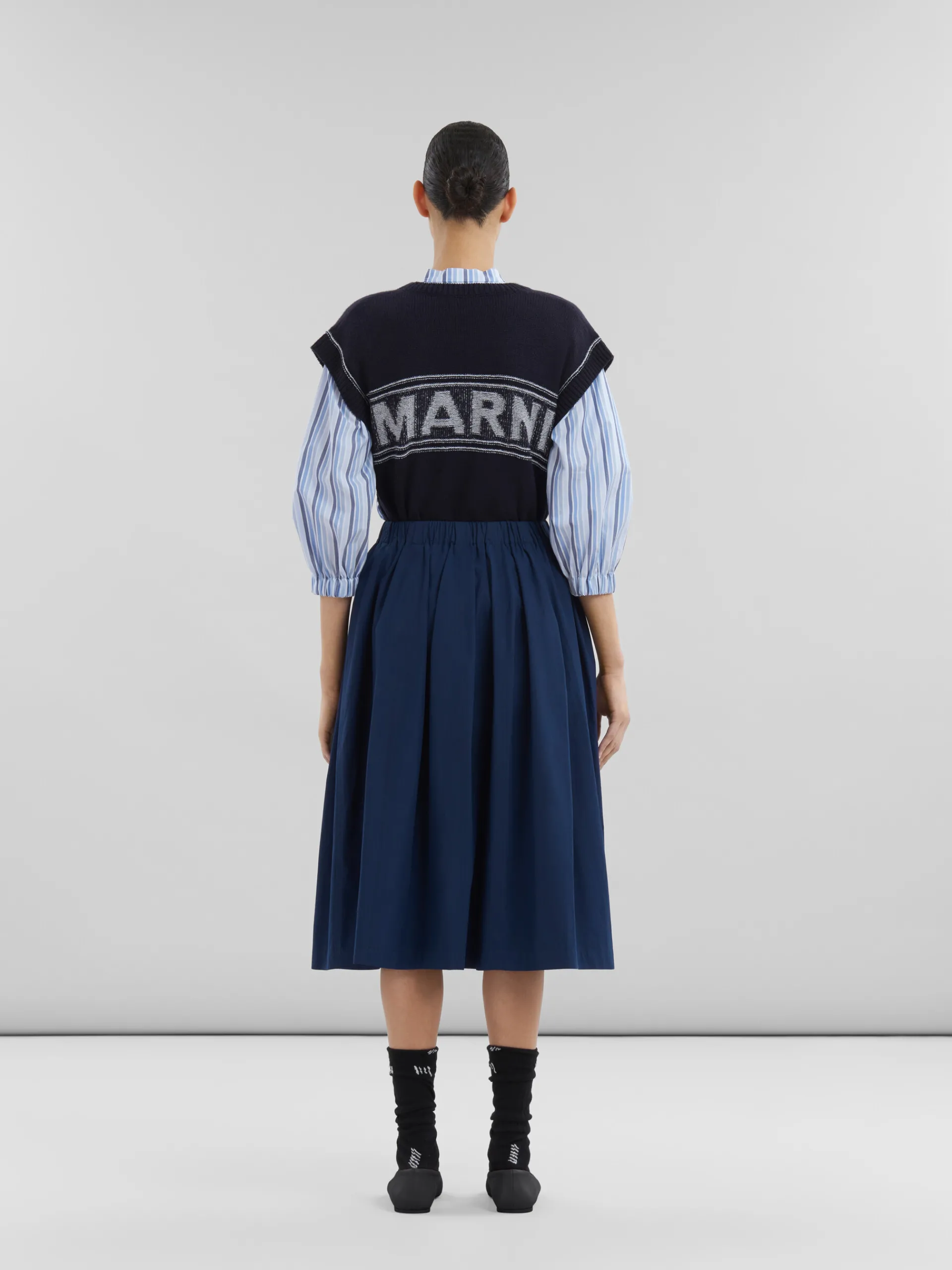 Skirts>Marni Blue Organic Poplin Elasticated Midi Skirt LIGHTNAVY