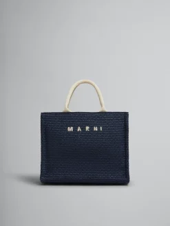 Tote Bags>Marni Blue Raffia-effect Small Tote Bag ULTRAMARINE