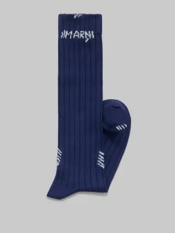 Socks>Marni Blue Ribbed Cotton Socks With Mending BLUECHINA