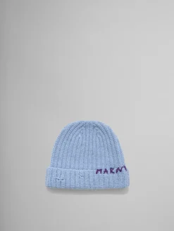 Hats>Marni Blue Shetland Wool Beanie With Mending SMOKEBLUE