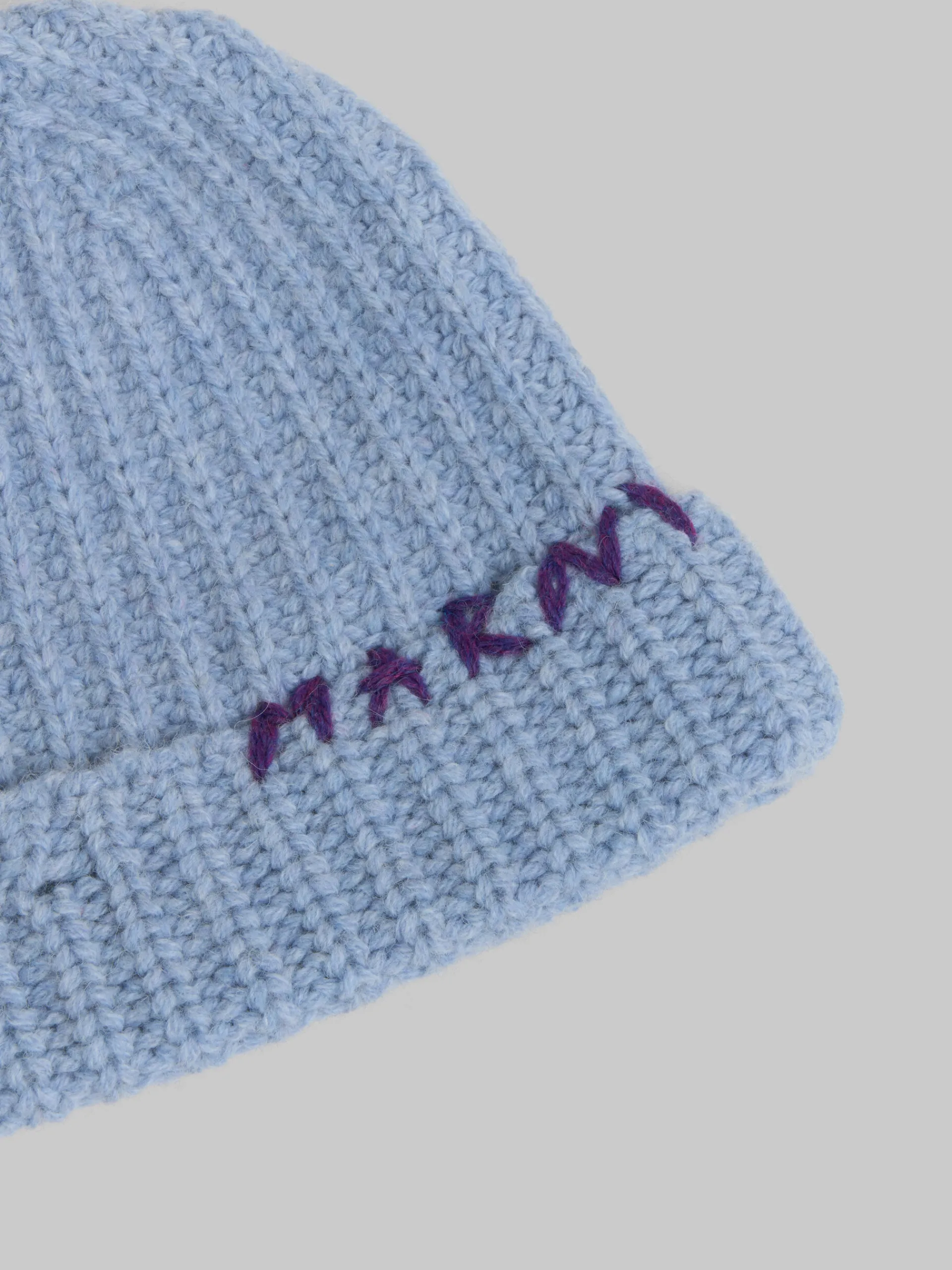 Hats>Marni Blue Shetland Wool Beanie With Mending SMOKEBLUE
