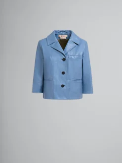 Coats & Jackets>Marni Blue Shiny Leather Jacket OPAL