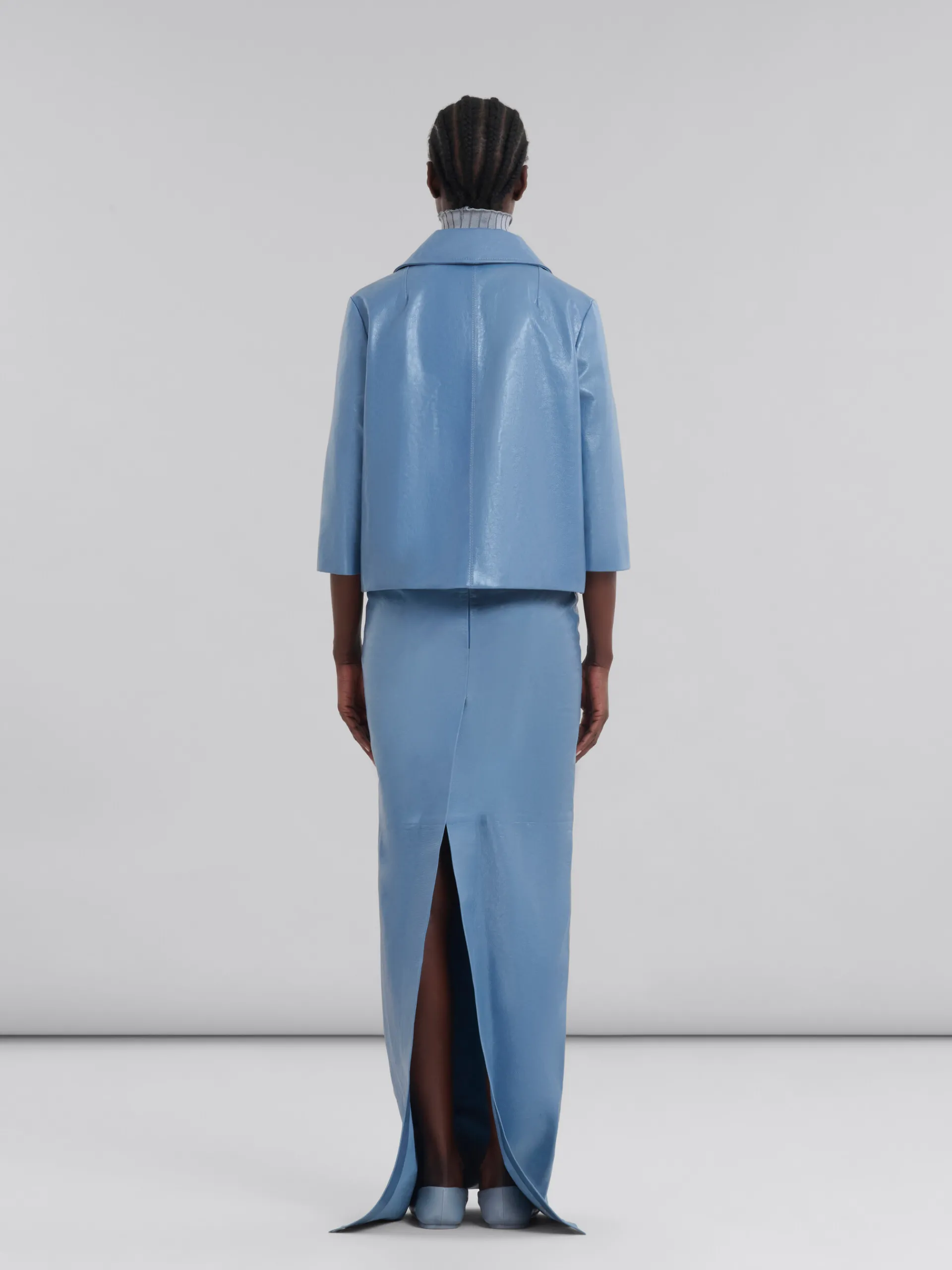 Coats & Jackets>Marni Blue Shiny Leather Jacket OPAL
