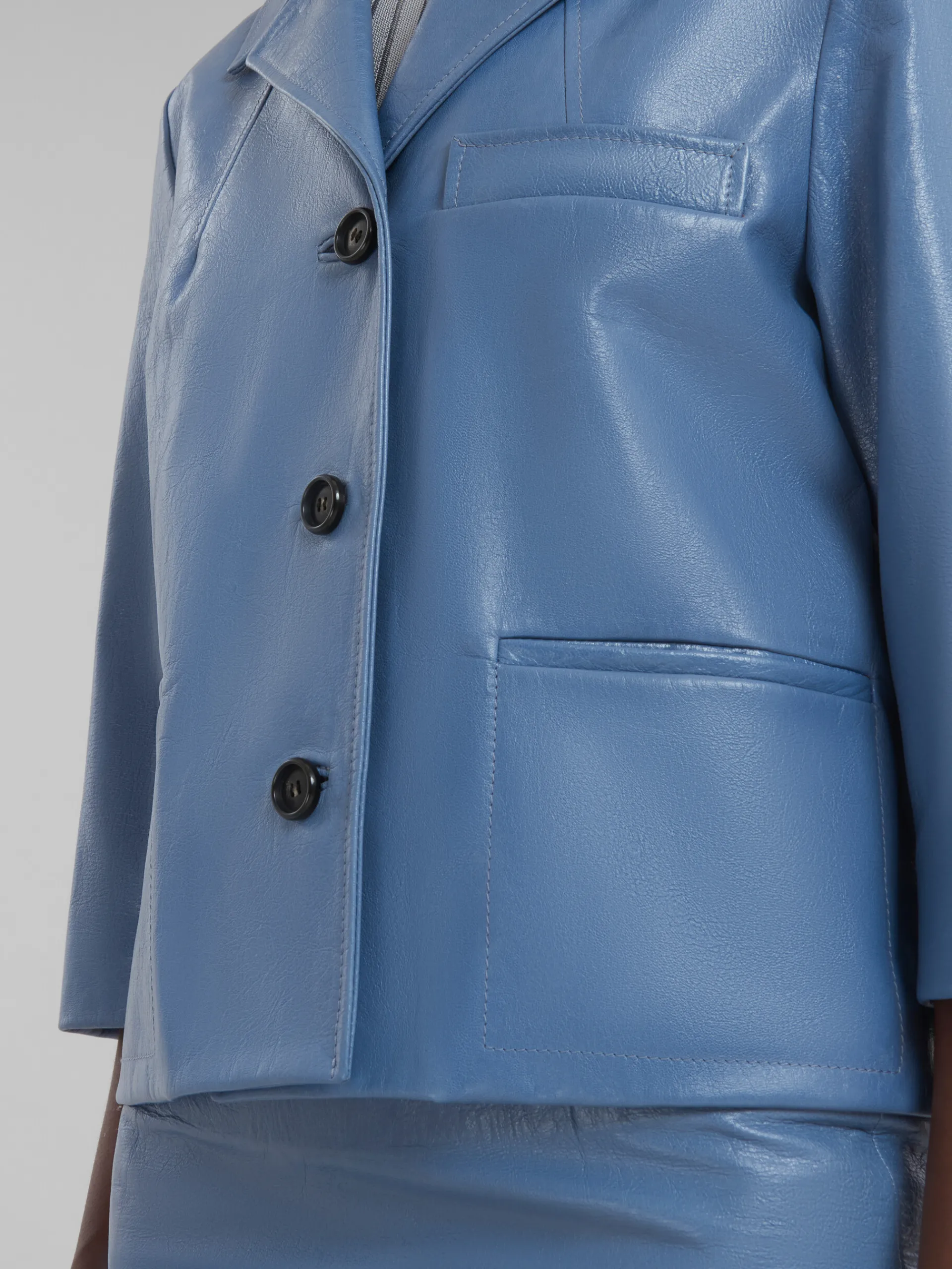 Coats & Jackets>Marni Blue Shiny Leather Jacket OPAL