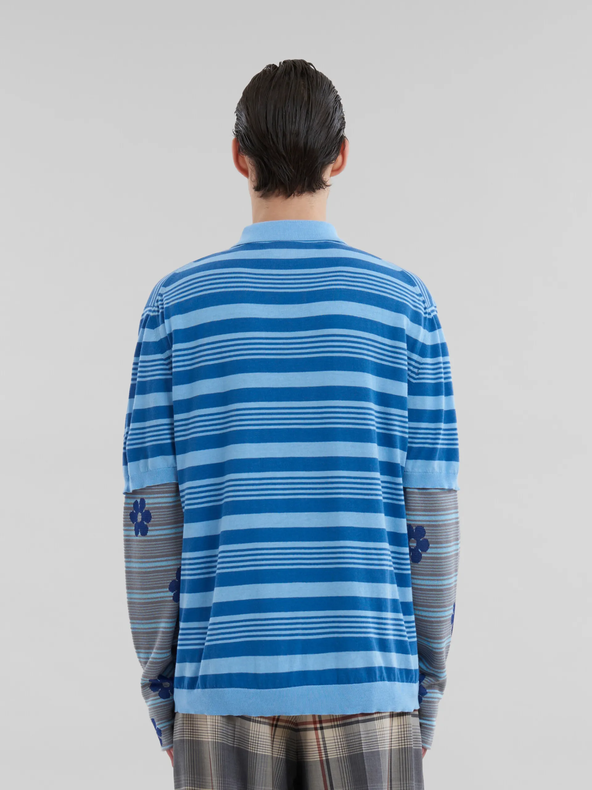 Tops & T-Shirts | Knitwear>Marni Blue Striped Cotton Polo Shirt With Mending AZURE