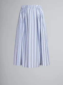 Skirts>Marni Blue Striped Organic Poplin Elasticated Midi Skirt LAKE