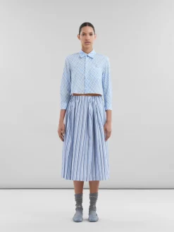 Skirts>Marni Blue Striped Organic Poplin Elasticated Midi Skirt LAKE