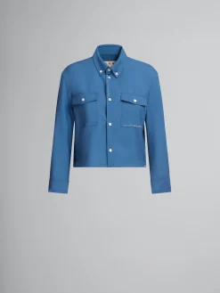 Matching Sets | Tops & T-Shirts>Marni Blue Tropical Wool Cropped Shirt With Mending SAPPHIRE BLUE