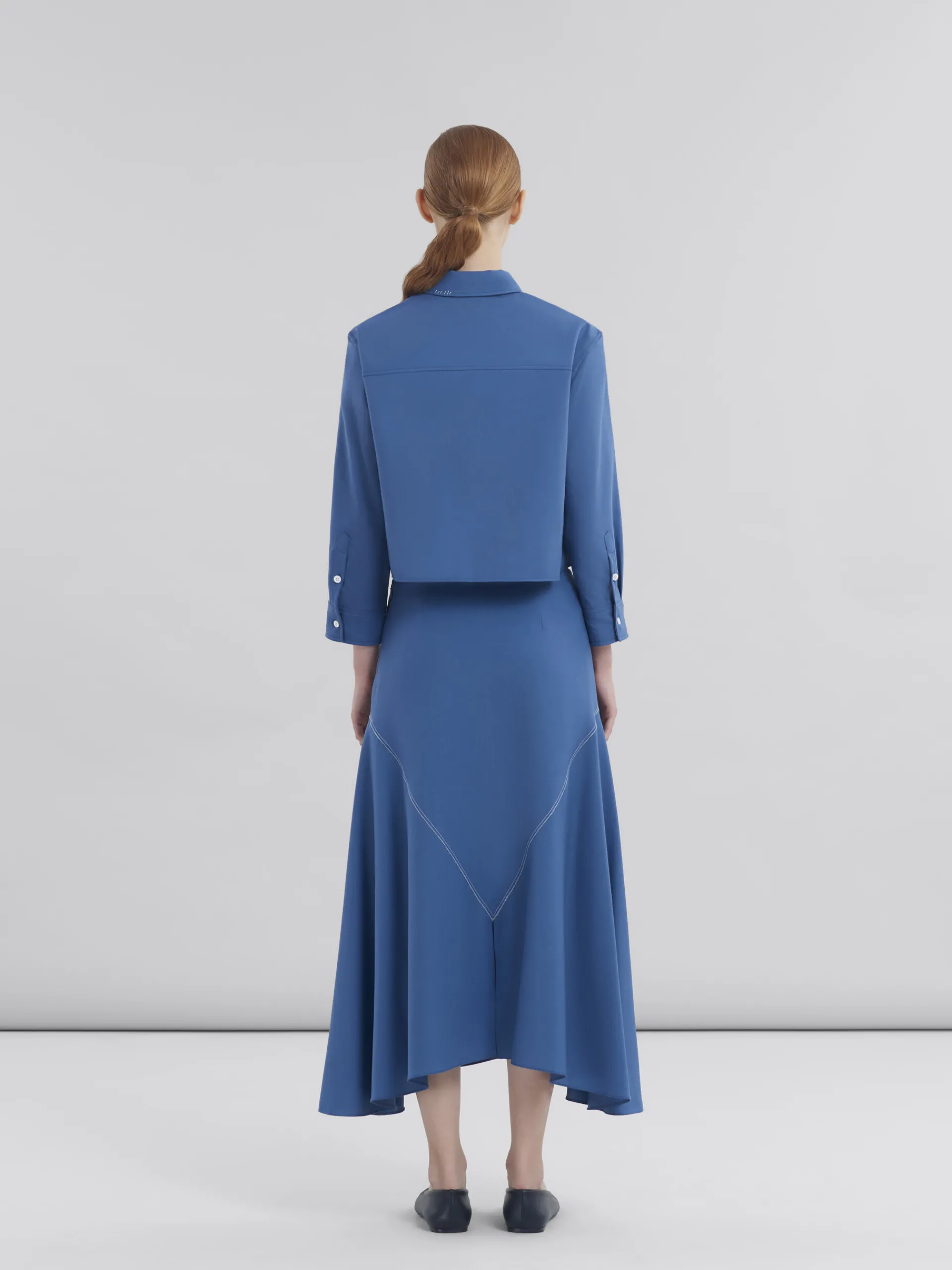 Matching Sets | Tops & T-Shirts>Marni Blue Tropical Wool Cropped Shirt With Mending SAPPHIRE BLUE