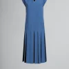 Dresses>Marni Blue Tropical Wool Dress With Contrast Pleats SAPPHIRE BLUE
