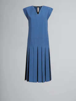 Dresses>Marni Blue Tropical Wool Dress With Contrast Pleats SAPPHIRE BLUE
