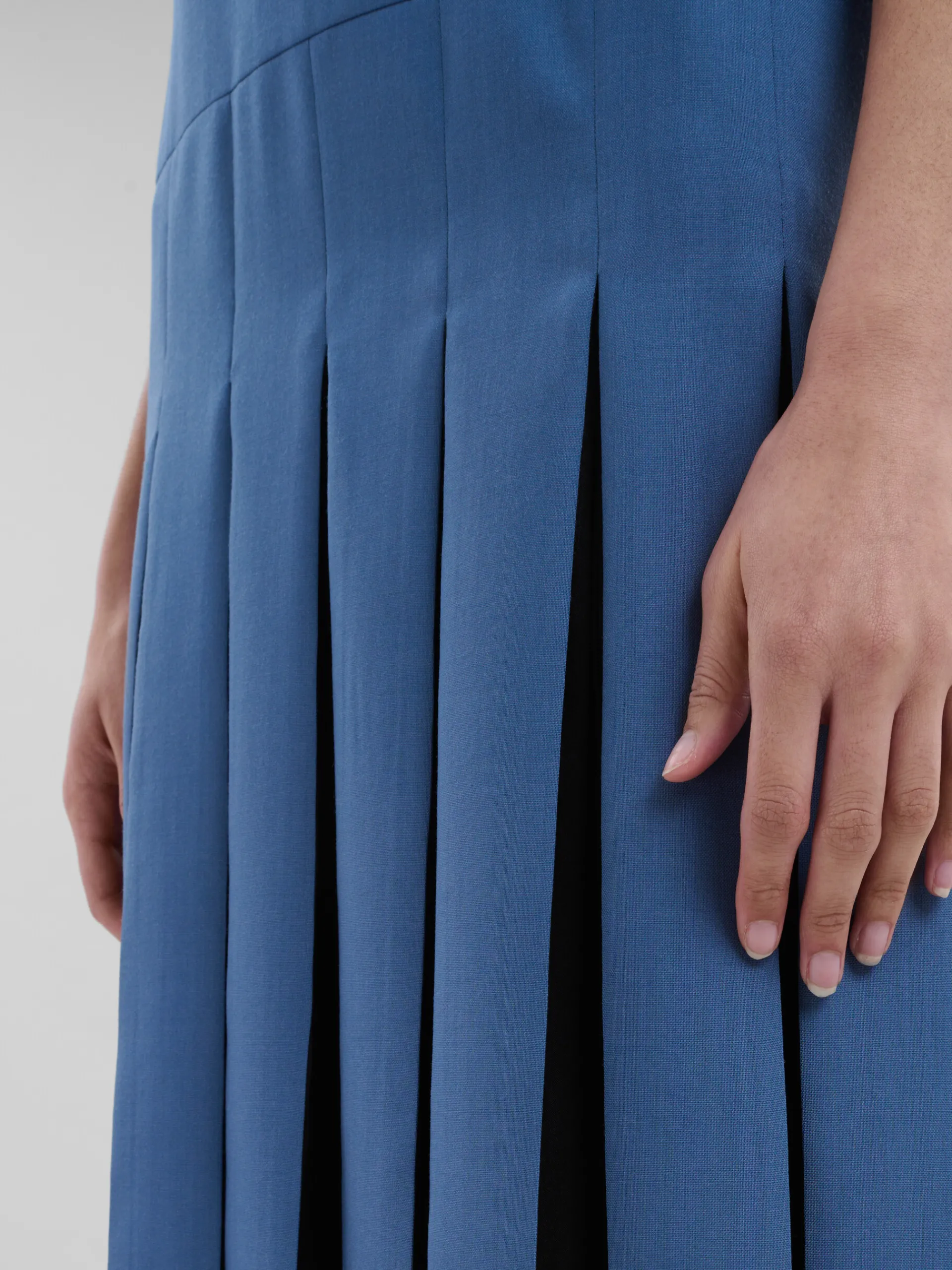 Dresses>Marni Blue Tropical Wool Dress With Contrast Pleats SAPPHIRE BLUE