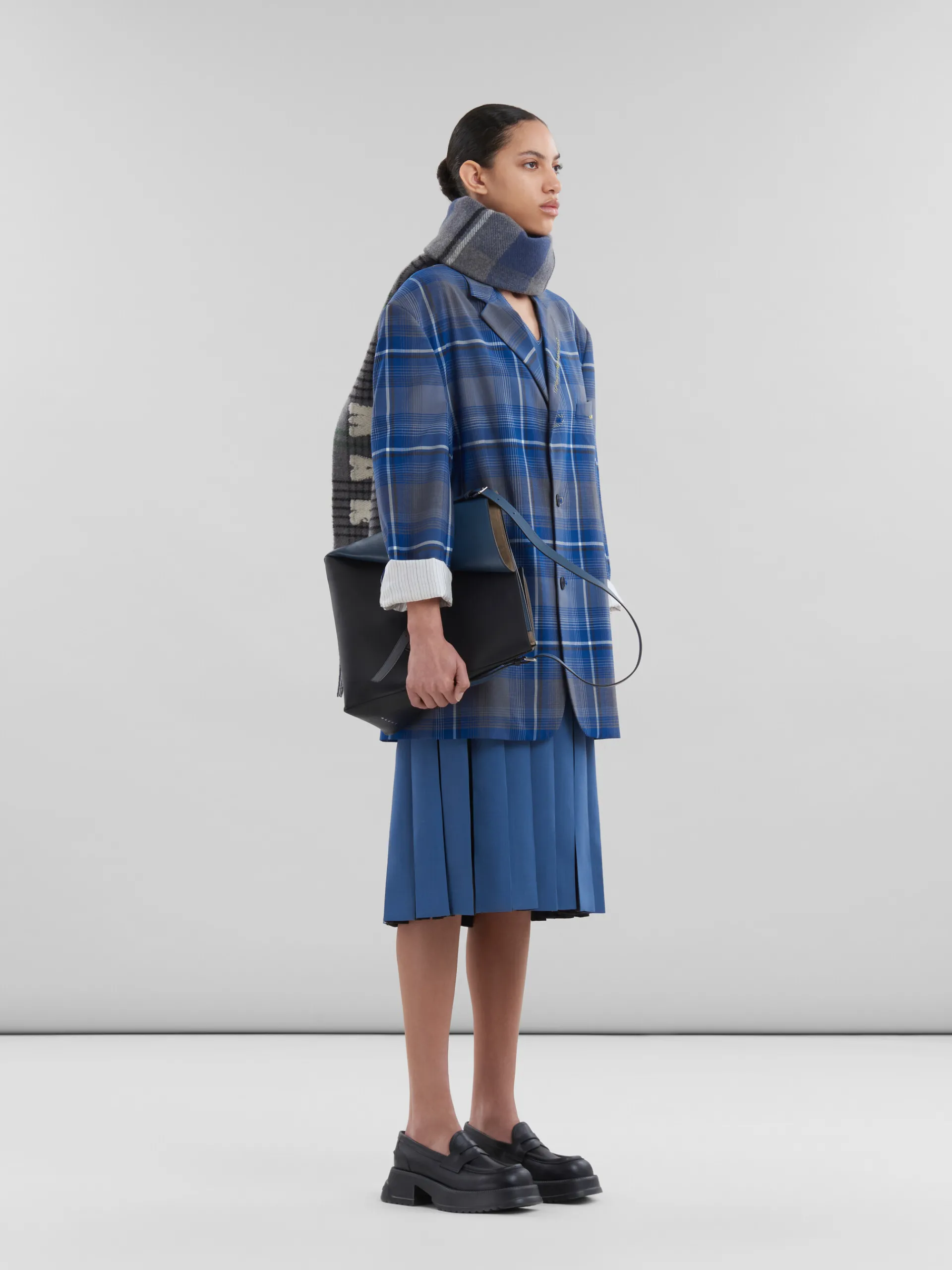 Dresses>Marni Blue Tropical Wool Dress With Contrast Pleats SAPPHIRE BLUE