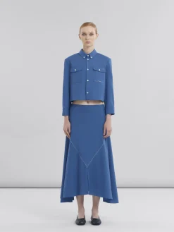 Matching Sets | Skirts>Marni Blue Tropical Wool Midi Skirt With V Detail SAPPHIRE BLUE