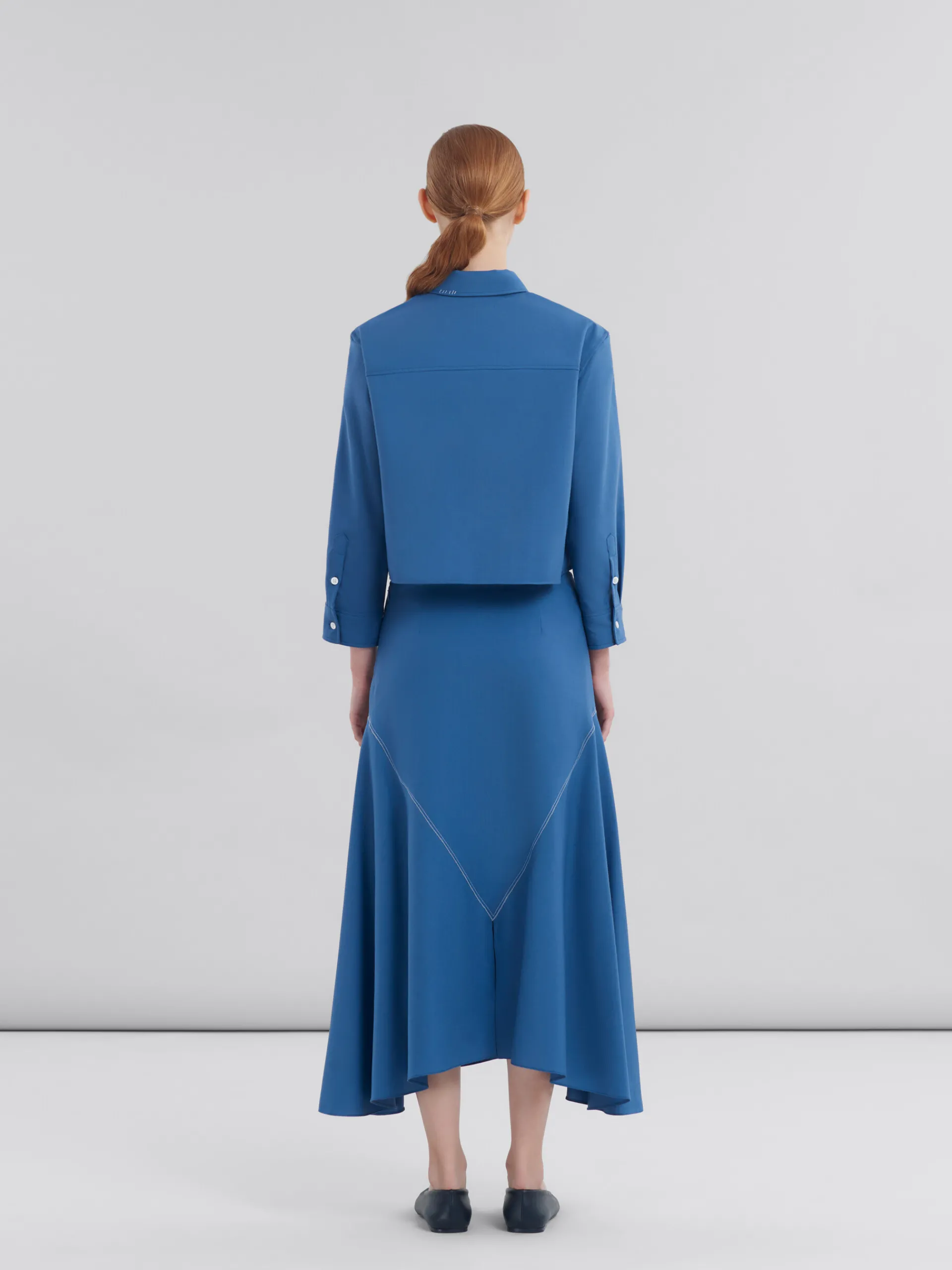 Matching Sets | Skirts>Marni Blue Tropical Wool Midi Skirt With V Detail SAPPHIRE BLUE