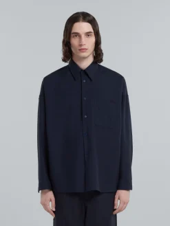 Tops & T-Shirts>Marni Blue Tropical Wool Shirt BLUBLACK
