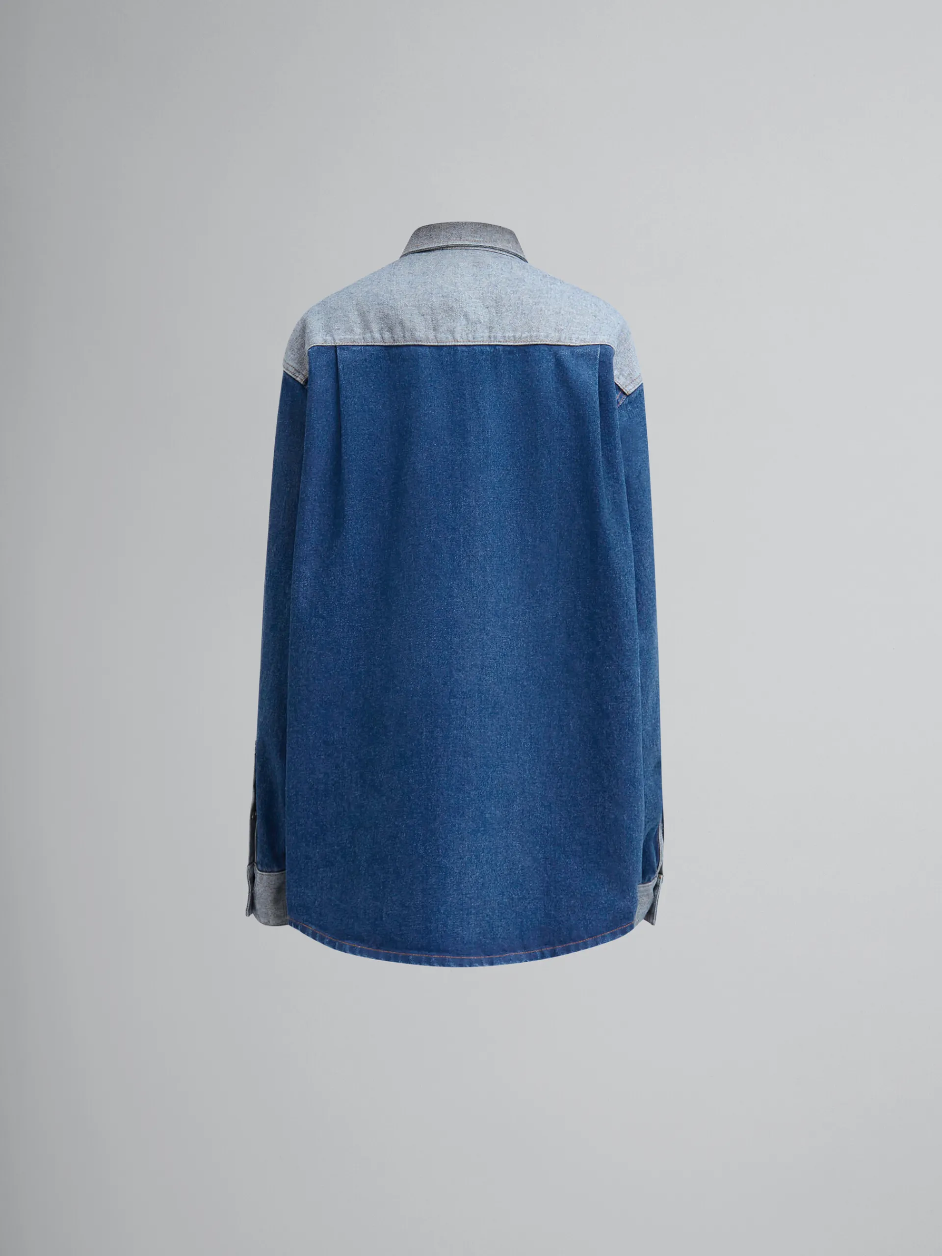 Denim | Tops & T-Shirts>Marni Blue Two-tone Denim Shirt With Raw-cut Edges OCEAN