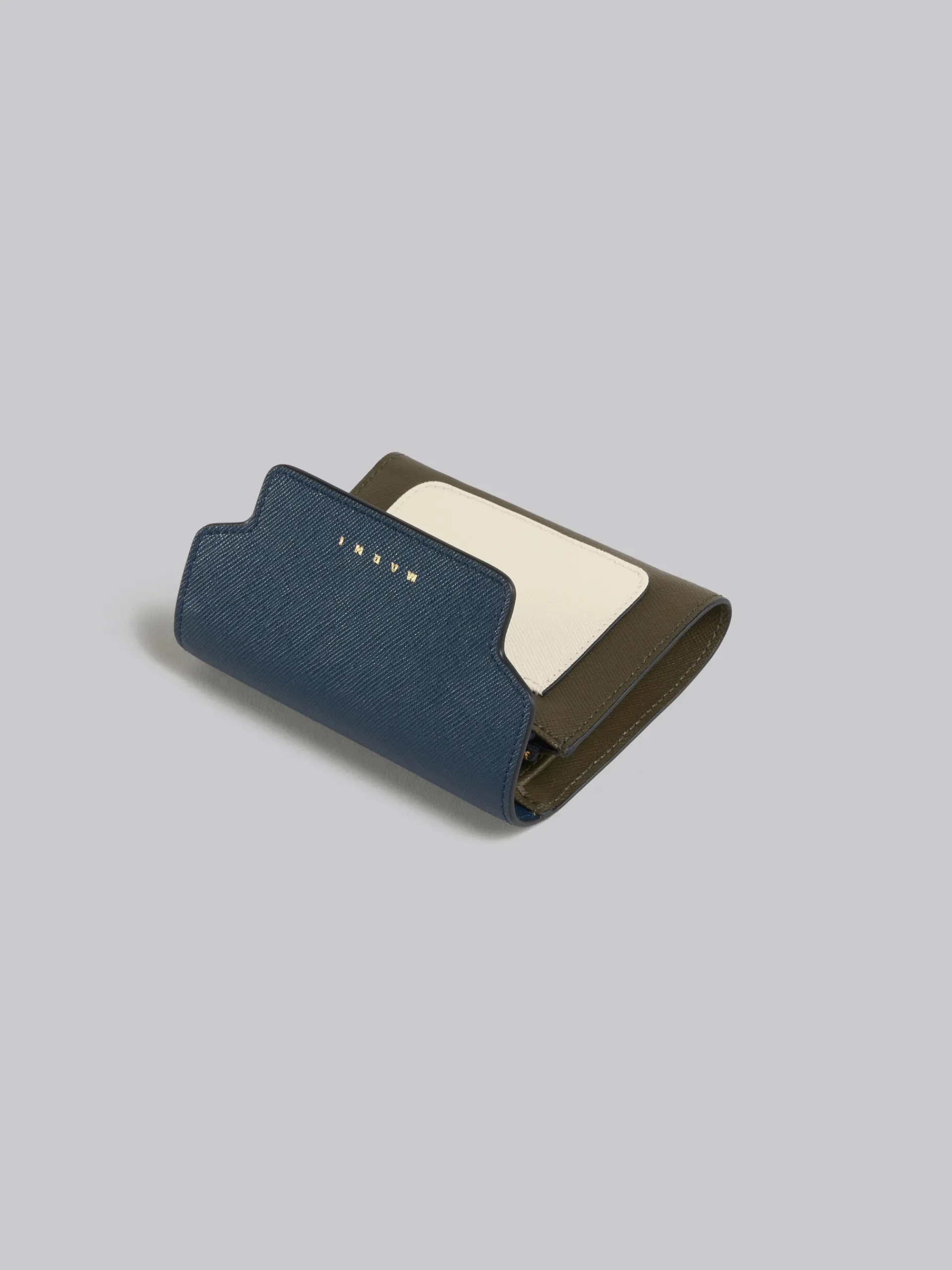 Wallets & Small Leather Goods>Marni Blue White And Green Saffiano Leather Wallet NIGHT BLUE/TALC/DUSTY OLIVE