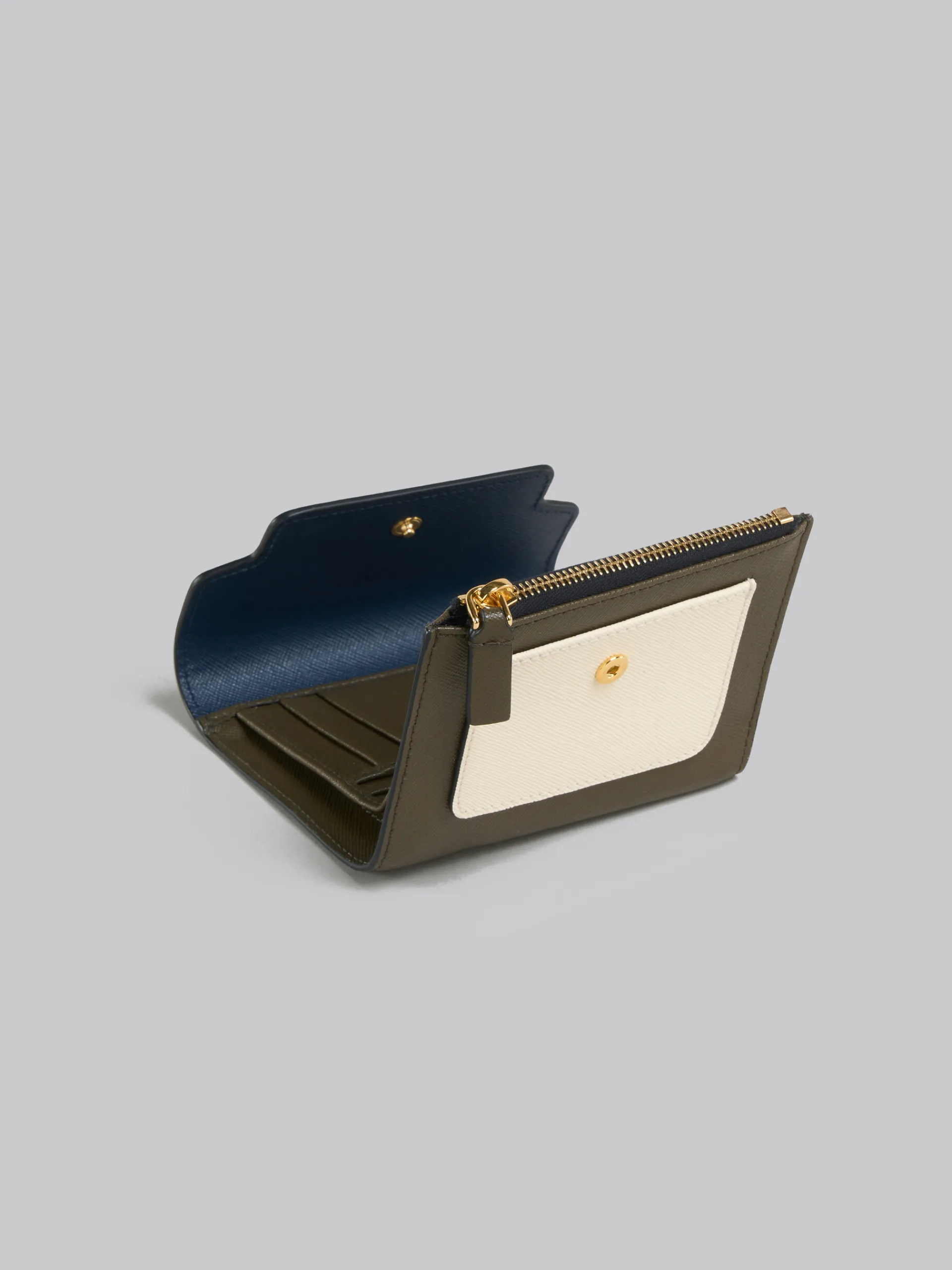 Wallets & Small Leather Goods>Marni Blue White And Green Saffiano Leather Wallet NIGHT BLUE/TALC/DUSTY OLIVE