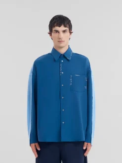 Tops & T-Shirts>Marni Blue Wool Shirt With Contrast Back ORIONBLUE