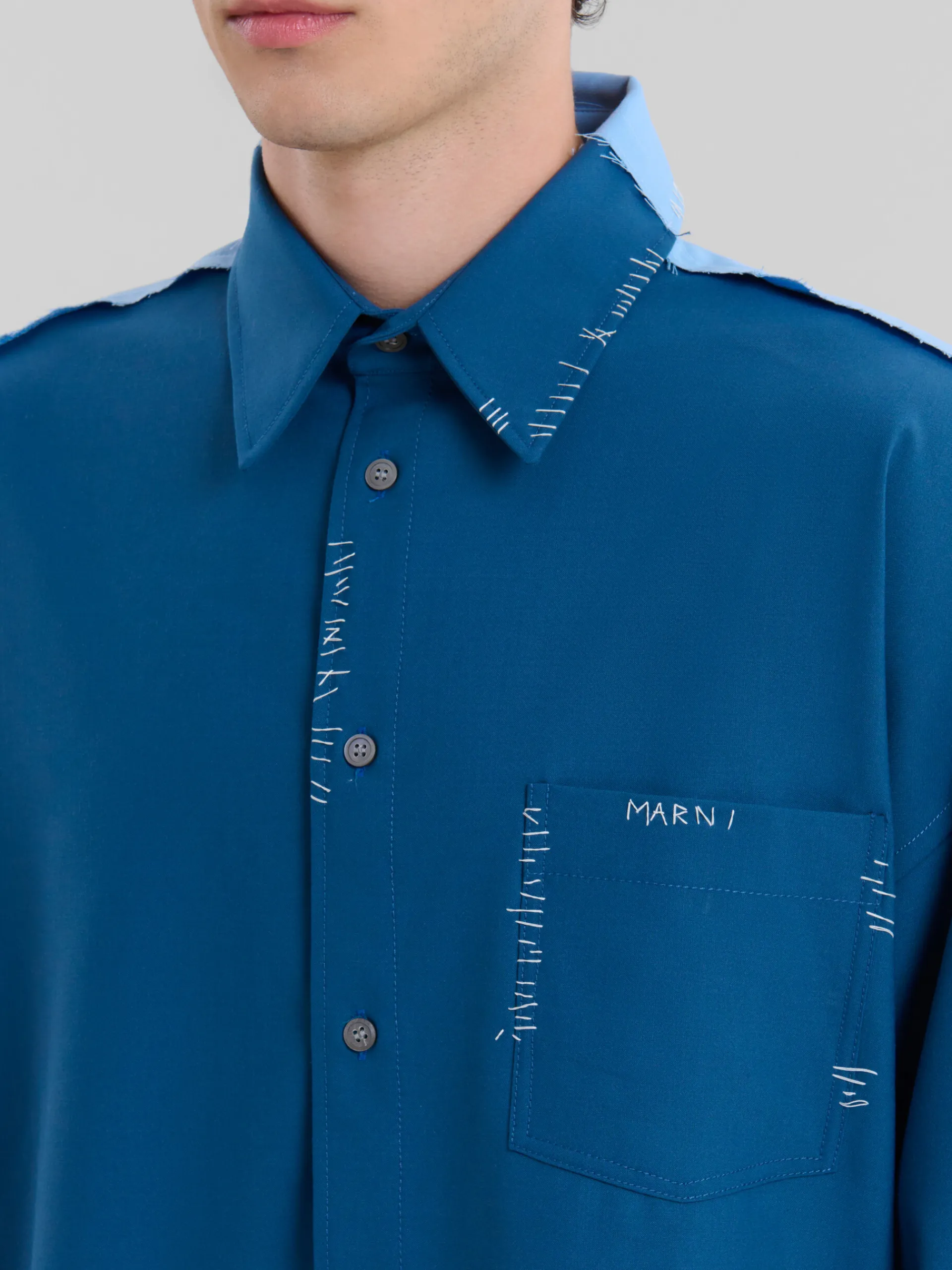 Tops & T-Shirts>Marni Blue Wool Shirt With Contrast Back ORIONBLUE