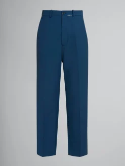Pants>Marni Blue Wool Trousers With Mending Logo ORIONBLUE