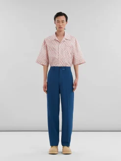 Pants>Marni Blue Wool Trousers With Mending Logo ORIONBLUE