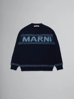 Kids>Marni Blue Wool-blend Pullover With Logo BLUENAVY