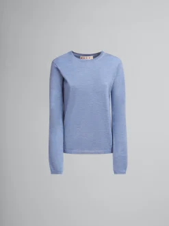 Knitwear>Marni Blue Wool-silk Crew-neck Jumper With Mending OPAL
