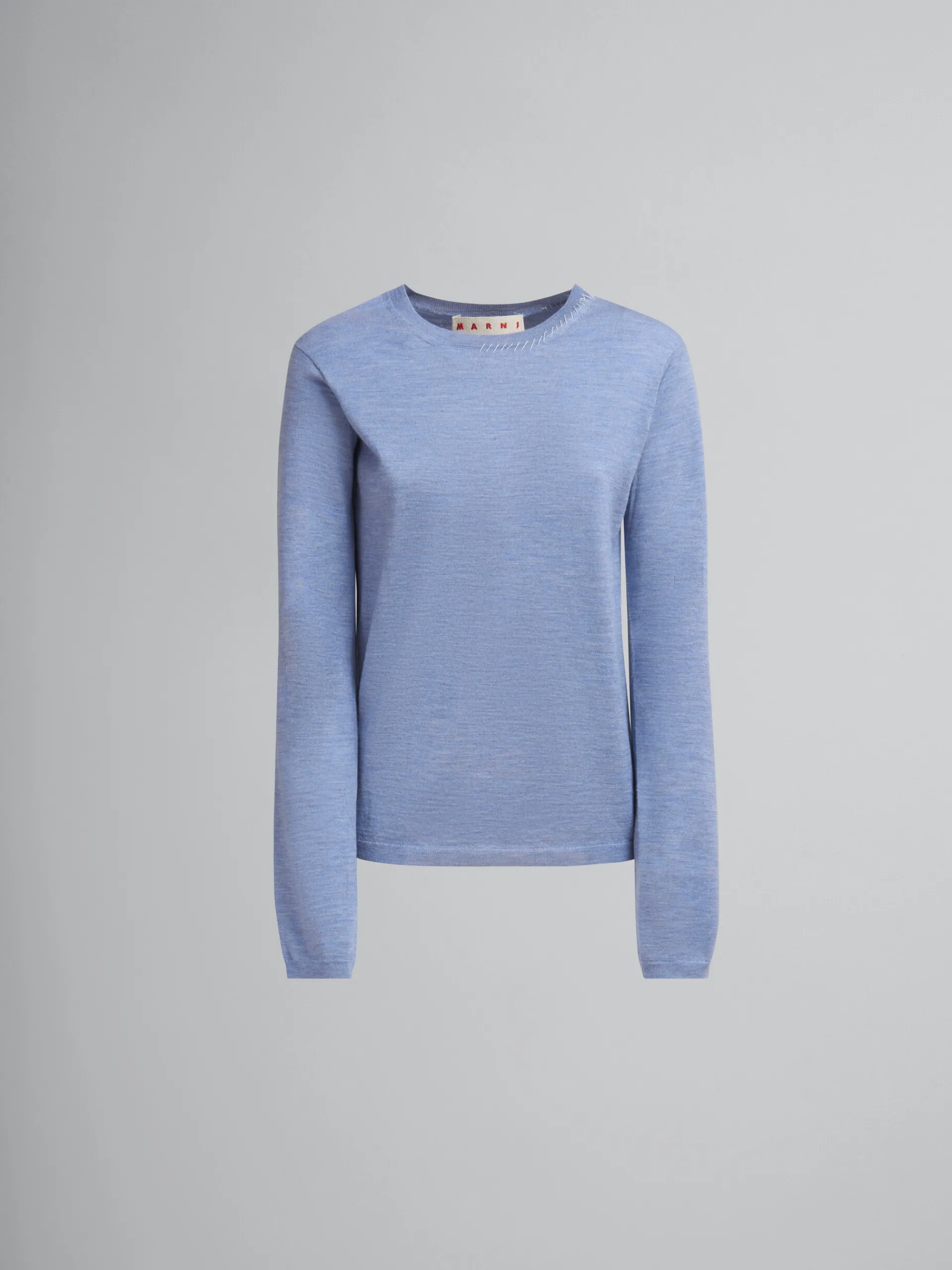Knitwear>Marni Blue Wool-silk Crew-neck Jumper With Mending OPAL