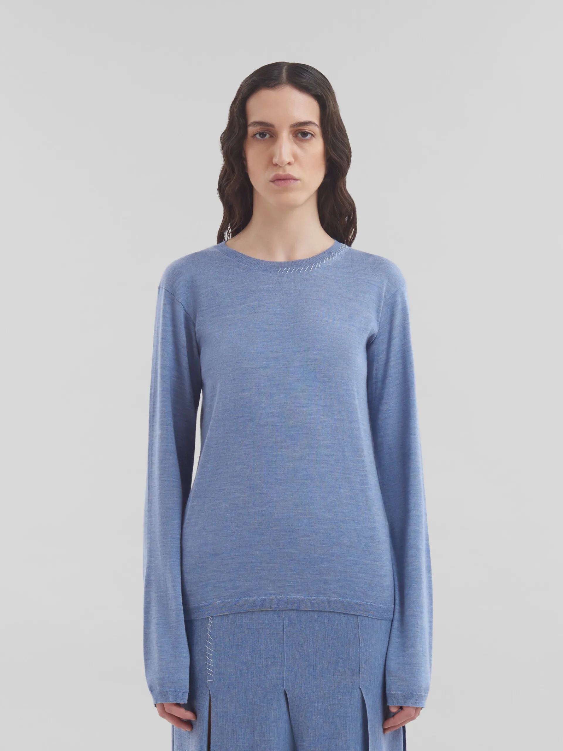 Knitwear>Marni Blue Wool-silk Crew-neck Jumper With Mending OPAL