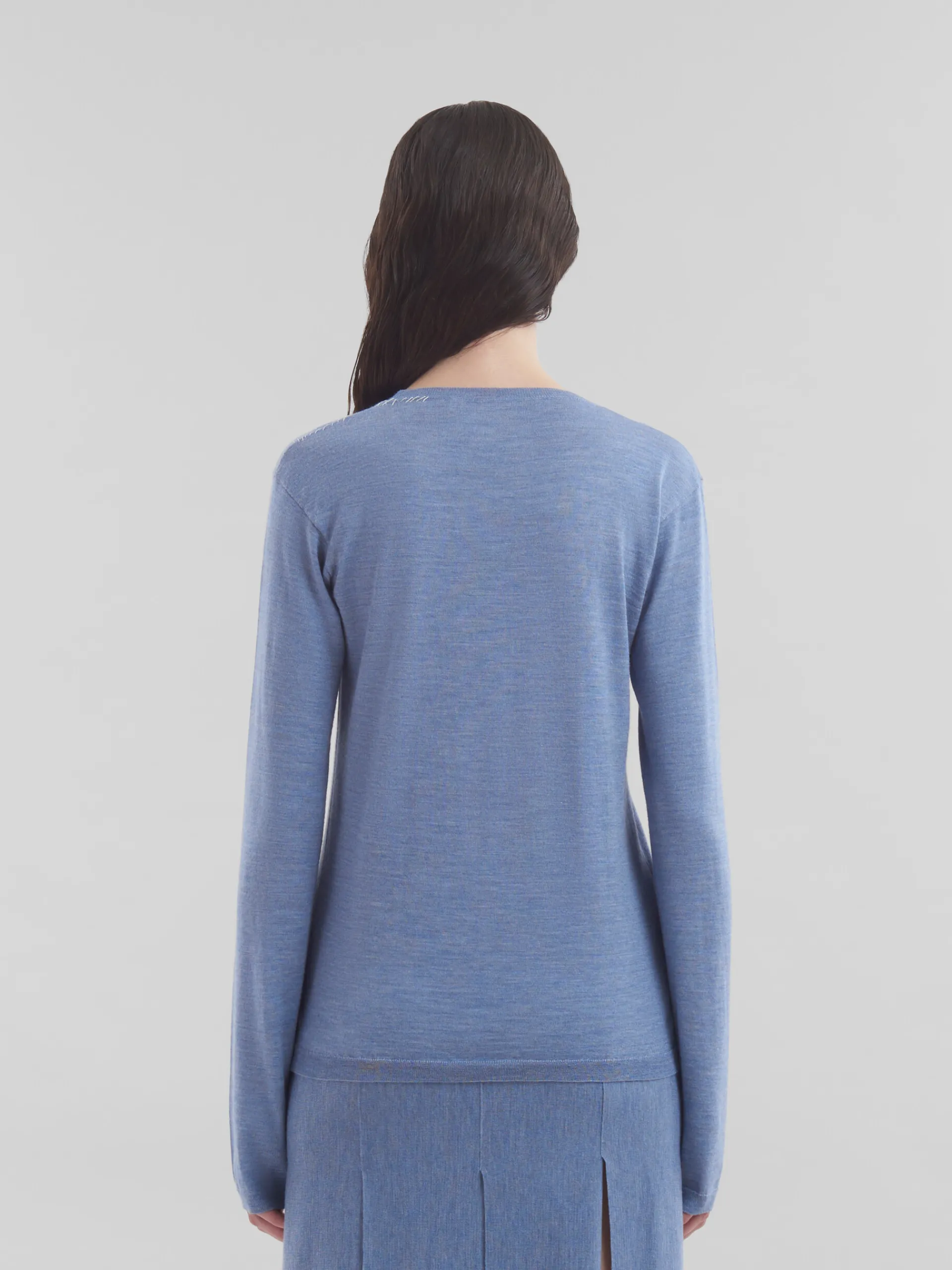 Knitwear>Marni Blue Wool-silk Crew-neck Jumper With Mending OPAL