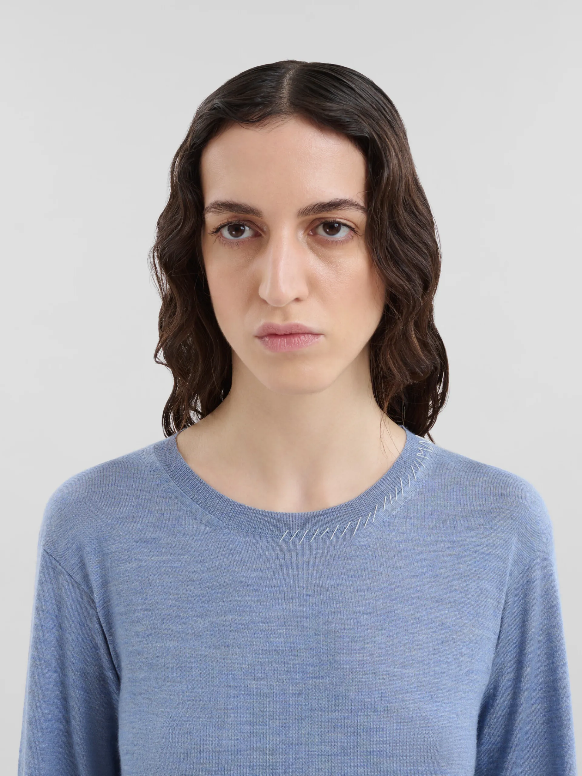 Knitwear>Marni Blue Wool-silk Crew-neck Jumper With Mending OPAL