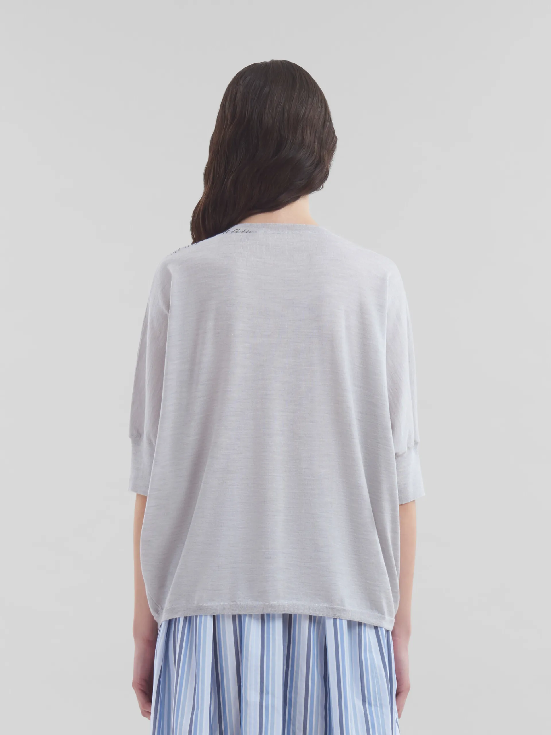 Knitwear>Marni Blue Wool-silk Half-sleeve Jumper With Mending SODIUM