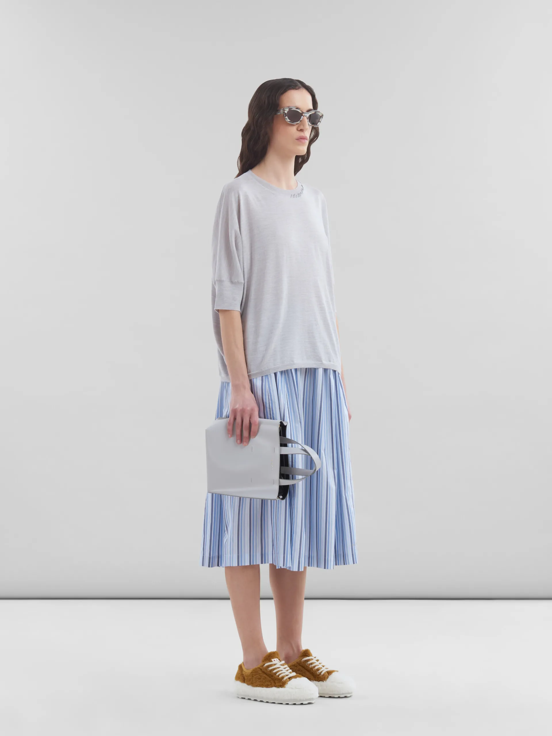 Knitwear>Marni Blue Wool-silk Half-sleeve Jumper With Mending SODIUM