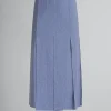 Skirts>Marni Blue Wool-silk Skirt With Raw-cut Slits OPAL