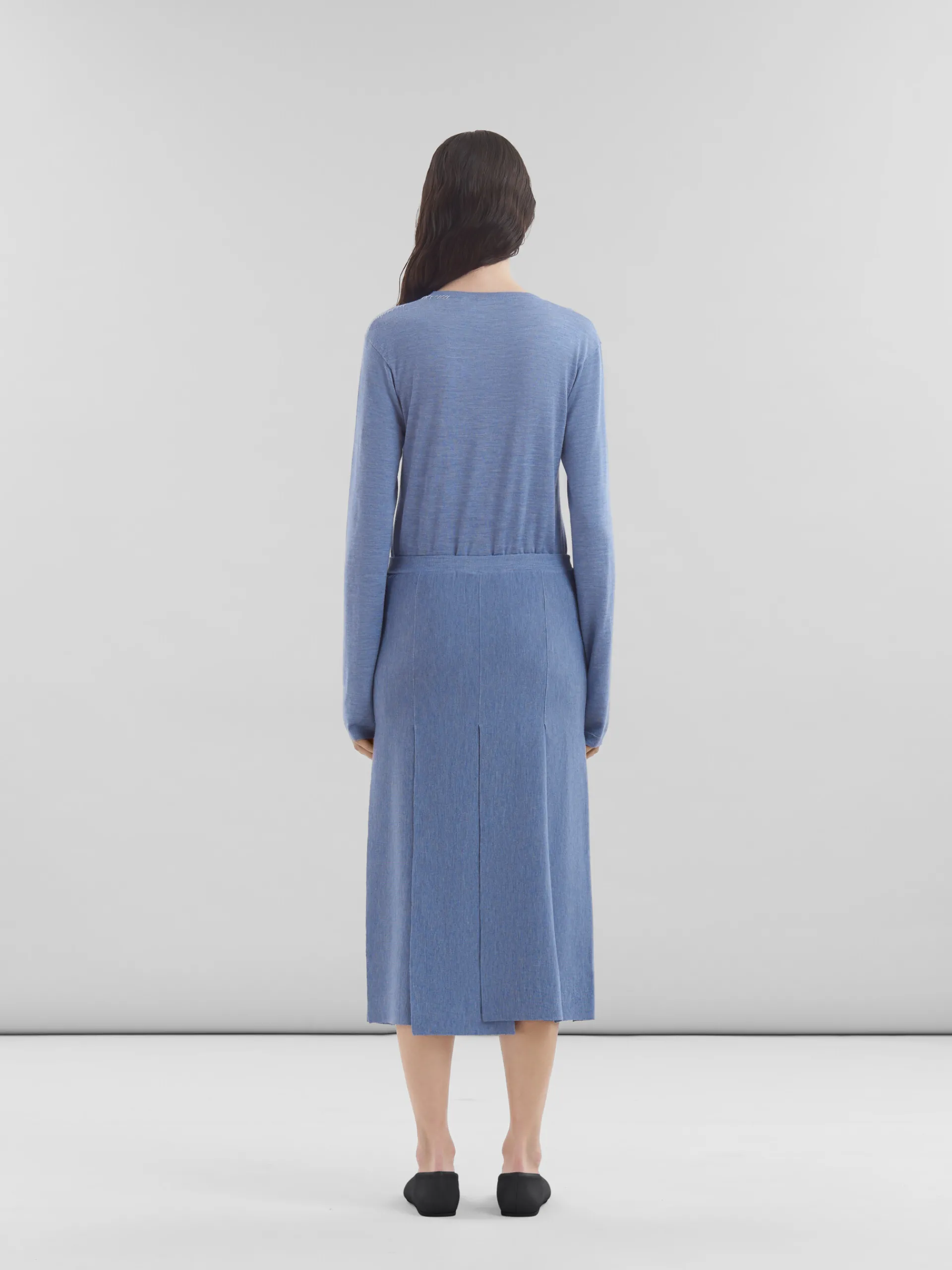 Skirts>Marni Blue Wool-silk Skirt With Raw-cut Slits OPAL