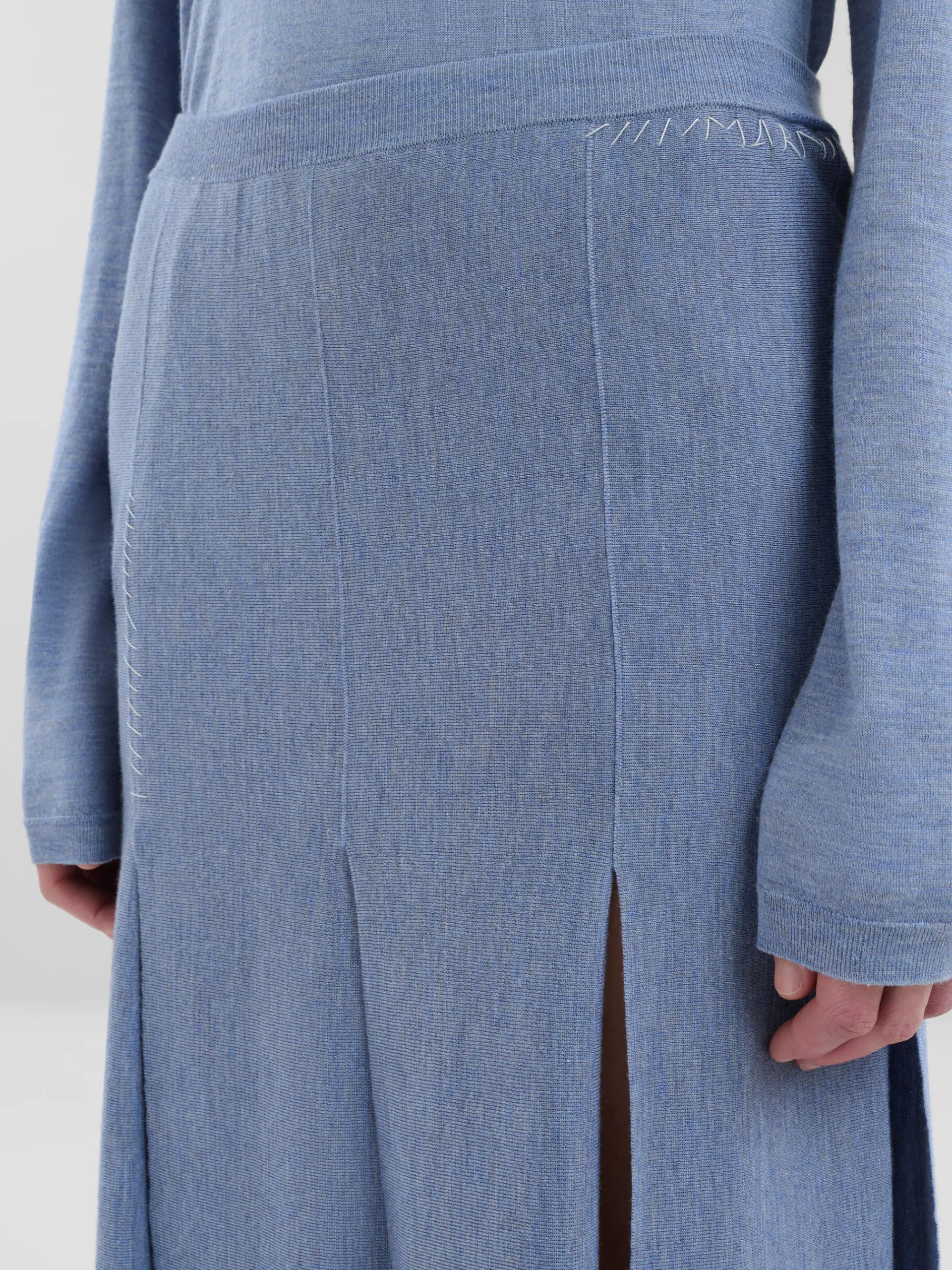 Skirts>Marni Blue Wool-silk Skirt With Raw-cut Slits OPAL