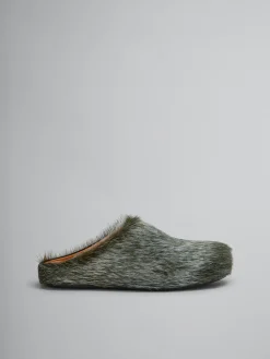Flats | Fussbett>Marni Blue-grey Long Hair Calfskin Fussbett Sabot BLUESODALITE
