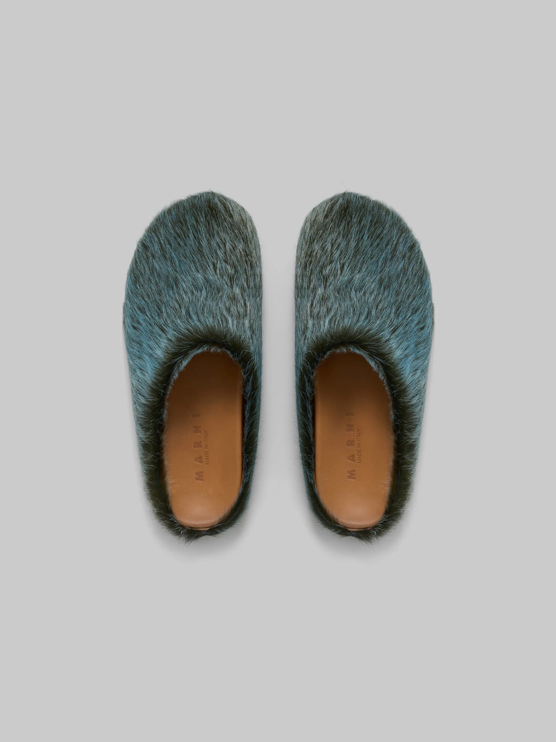 Fussbett Sabot | Pablo Sneakers>Marni Blue-grey Long Hair Calfskin Fussbett Sabot BLUESODALITE