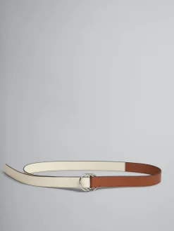 Other Accessories>Marni Brown And Cream Leather Belt With Ring Buckle CINNAMON/SHELL