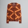 Knitwear>Marni Brown Broken Wool Cardigan With Argyle Motif NOUGAT