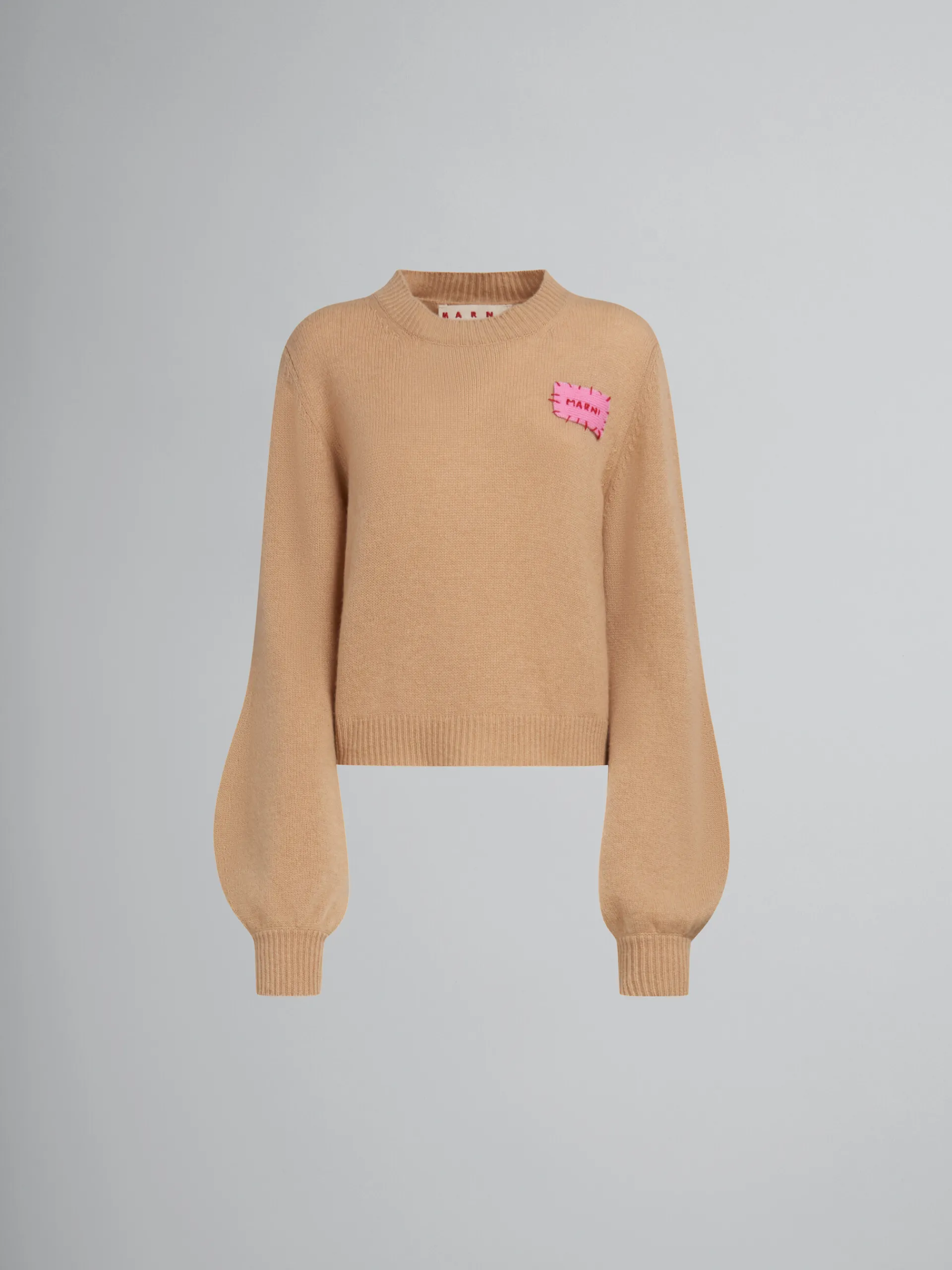 Knitwear>Marni Brown Cashmere Jumper With Mending Patch BUTTERCREAM