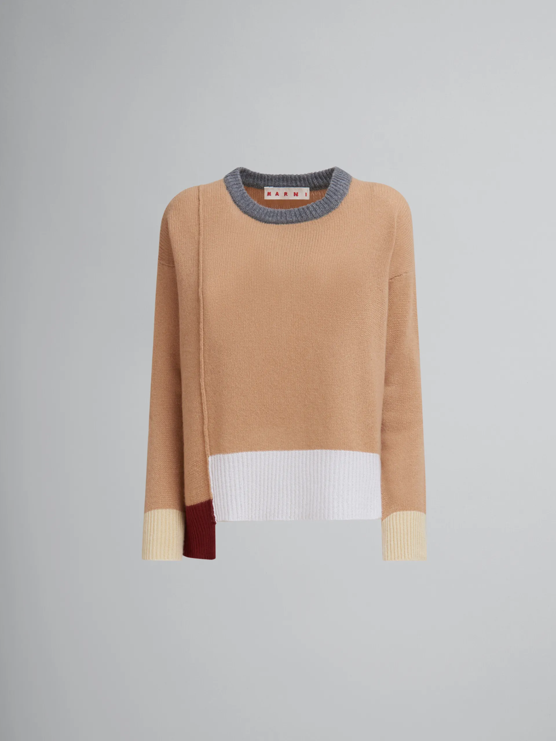 Knitwear>Marni Brown Colour-block Cashmere Jumper EARTHOFSIENA