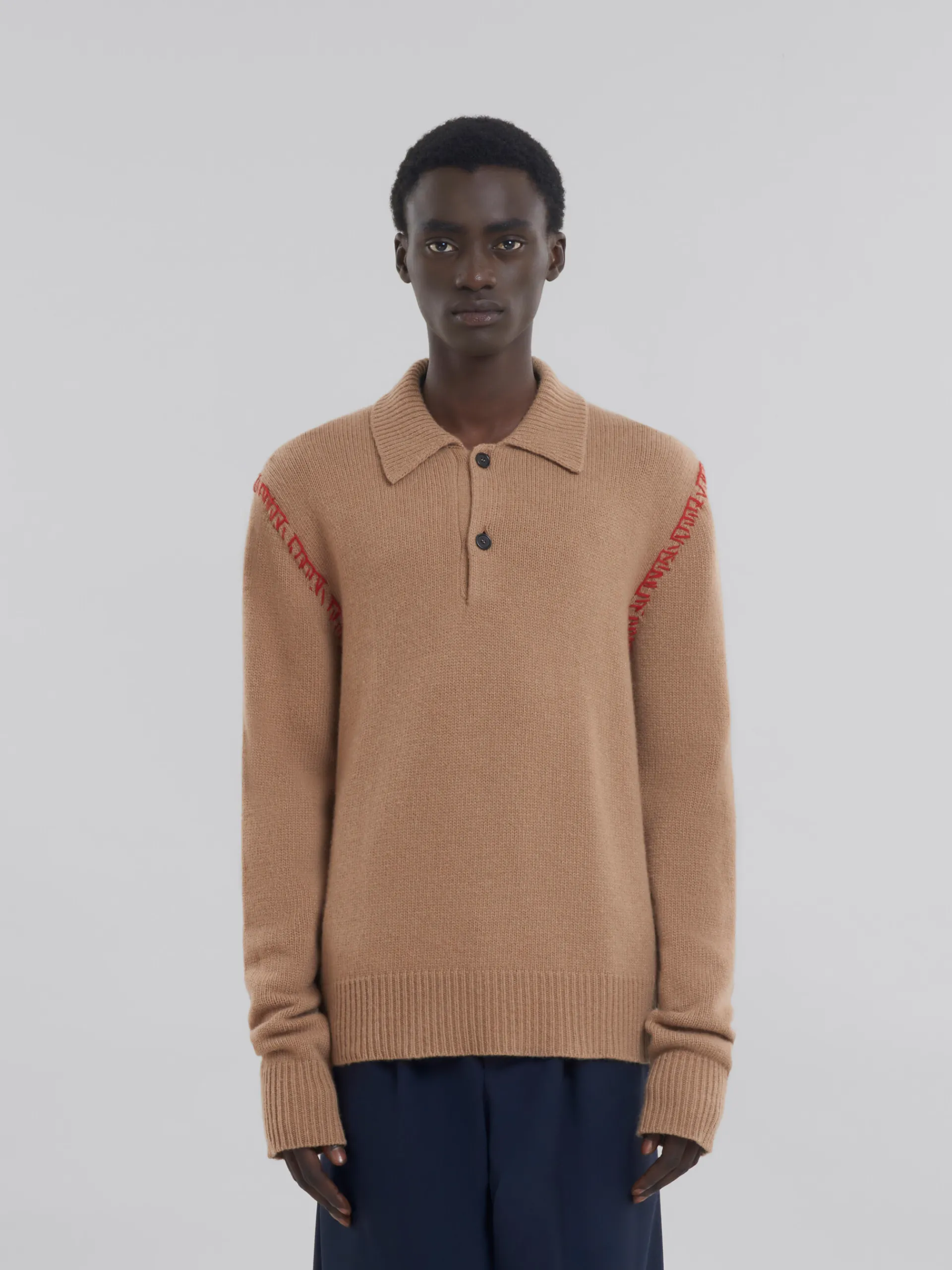 Tops & T-Shirts | Knitwear>Marni Brown Knitted Polo Jumper With Mending SAND STORM