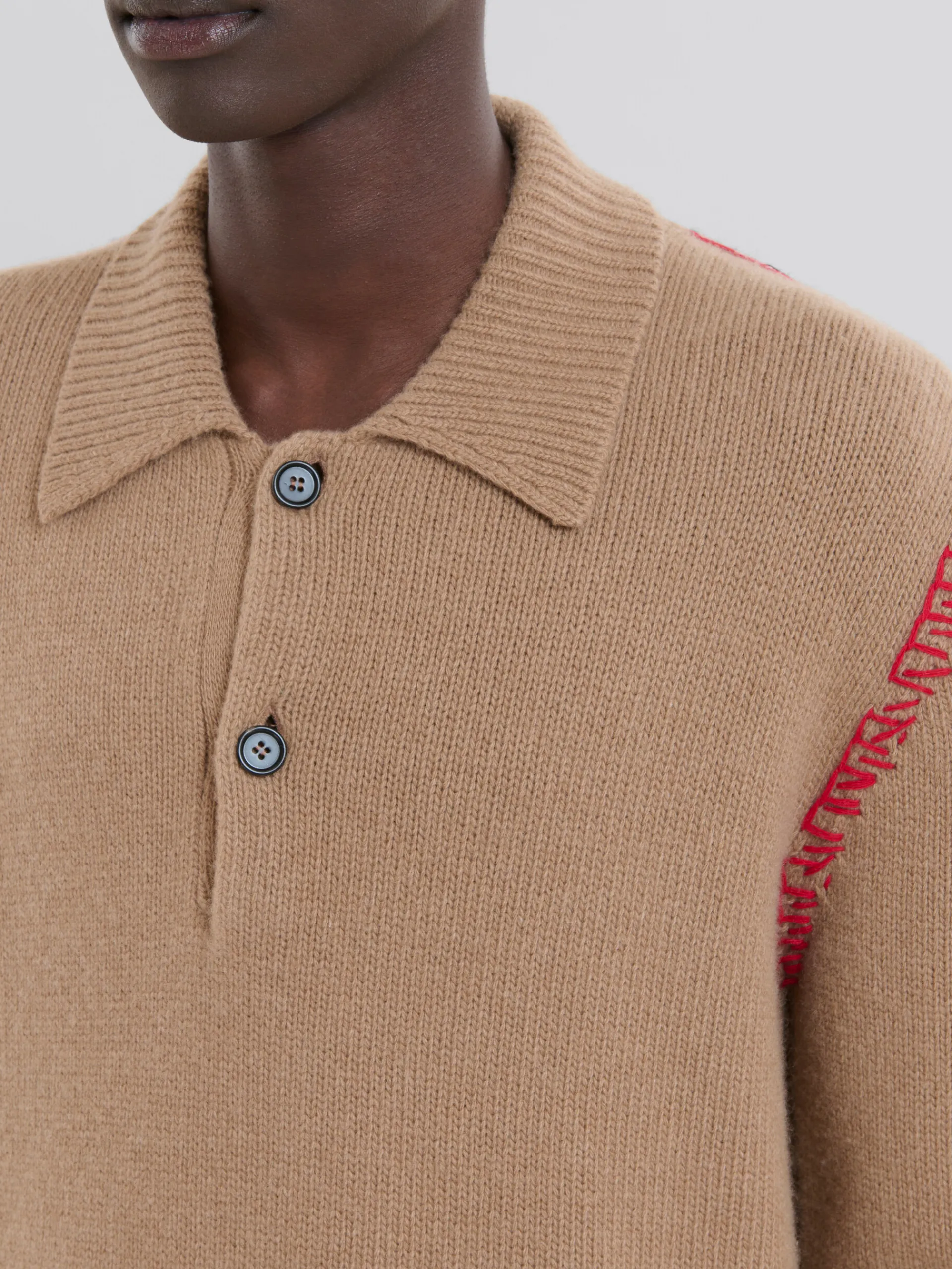Tops & T-Shirts | Knitwear>Marni Brown Knitted Polo Jumper With Mending SAND STORM
