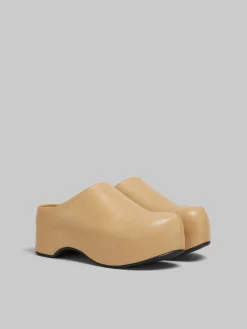 Flats>Marni Brown Leather Chunky Clog Sabot NOMAD/BEIGE